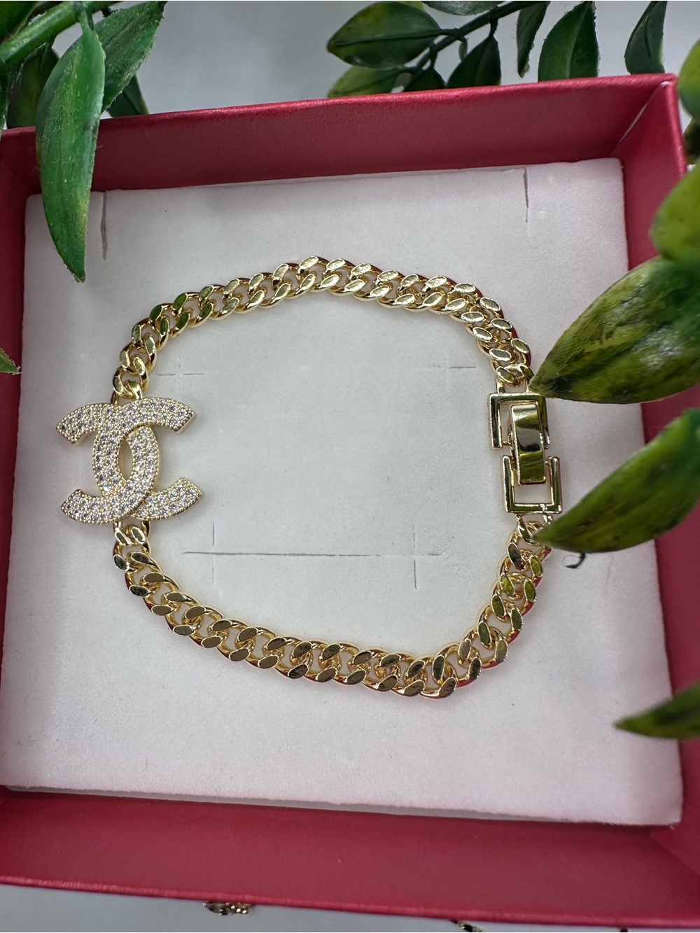 Gold-Tone Rhinestone Chain Bracelet -Women Fashion Jewelry